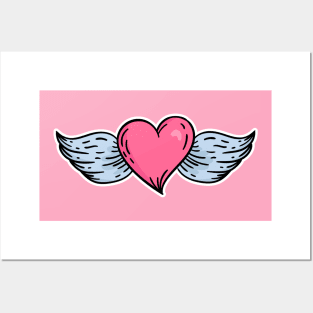 Winged Heart in an Old School Tattoo Style Posters and Art